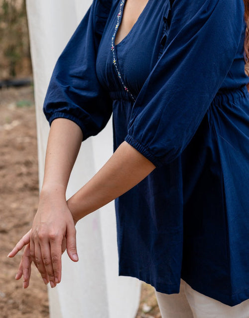 Livya- Denim Blue Hand Embroidered Tunic