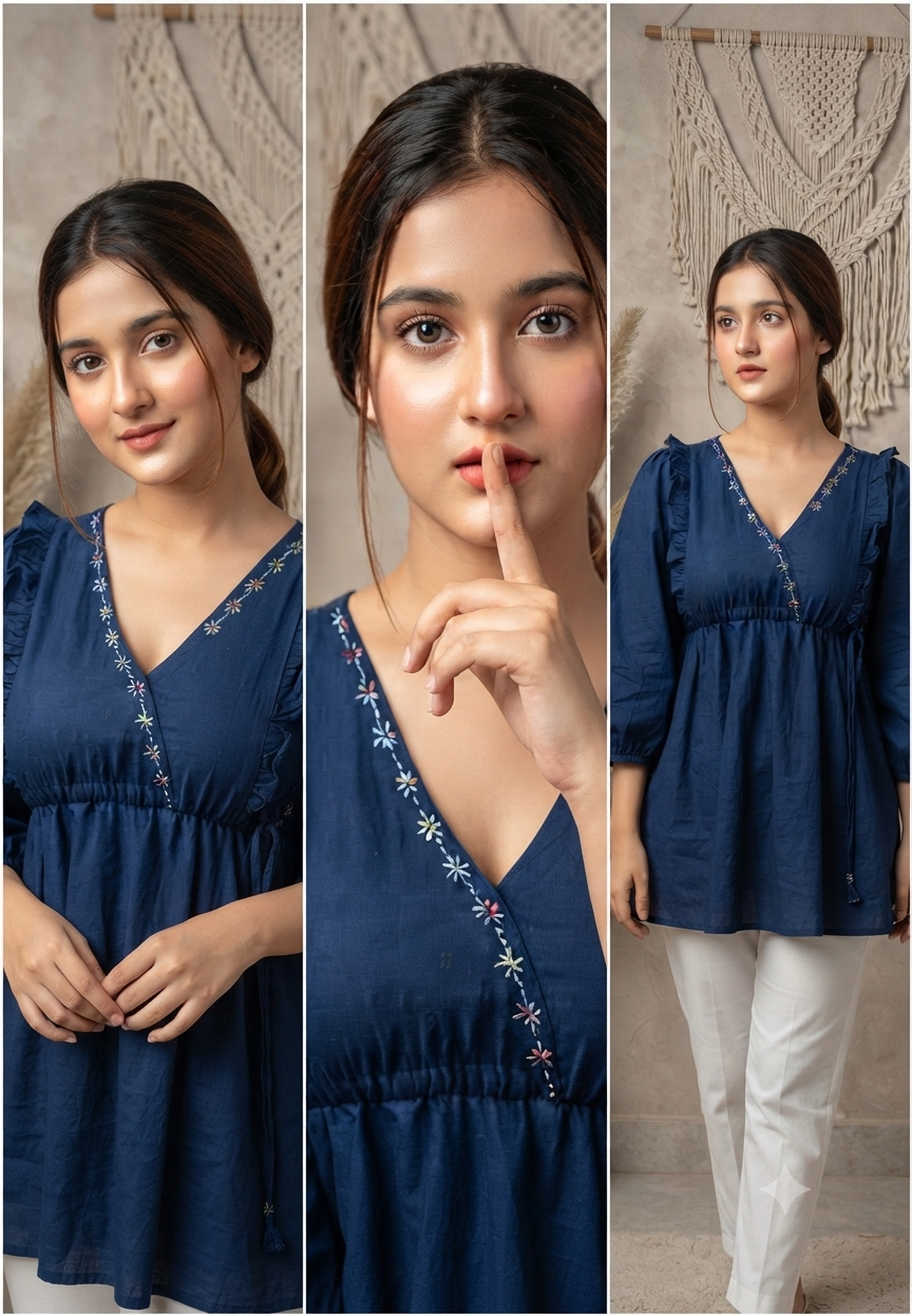 Livya- Denim Blue Hand Embroidered Tunic